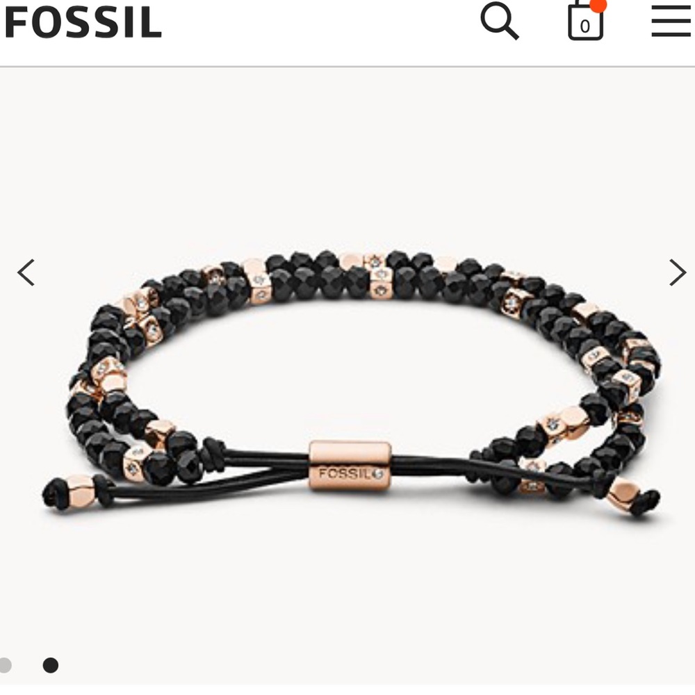 Fossil Leather & Black bead Bracelet
